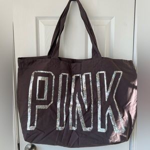 VS PINK Tote Bag, Color:dark gray and silver bling